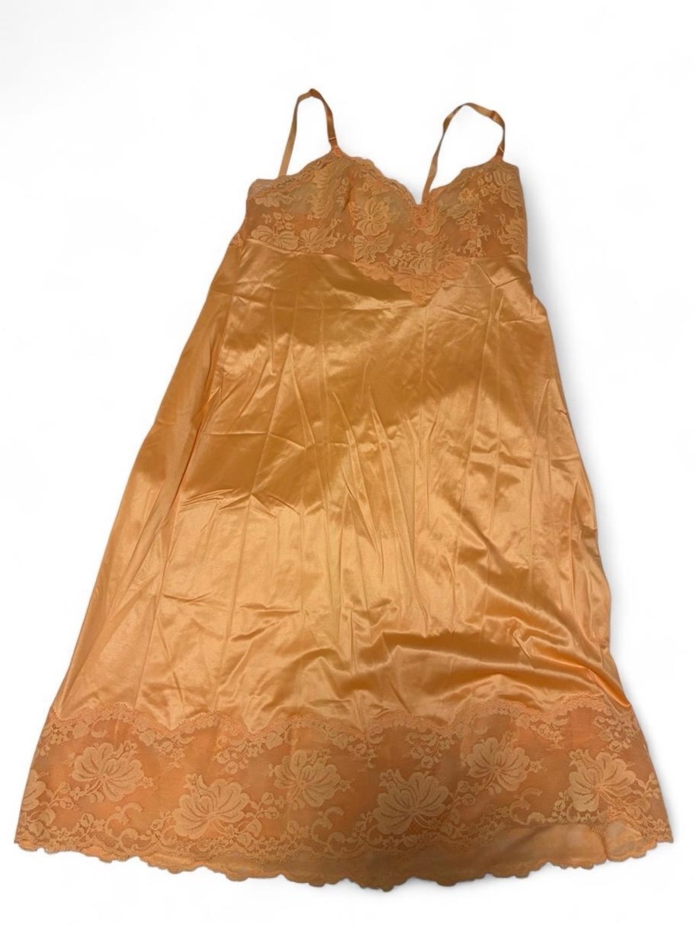 Satin Lace Slip Dress - Rust Orange